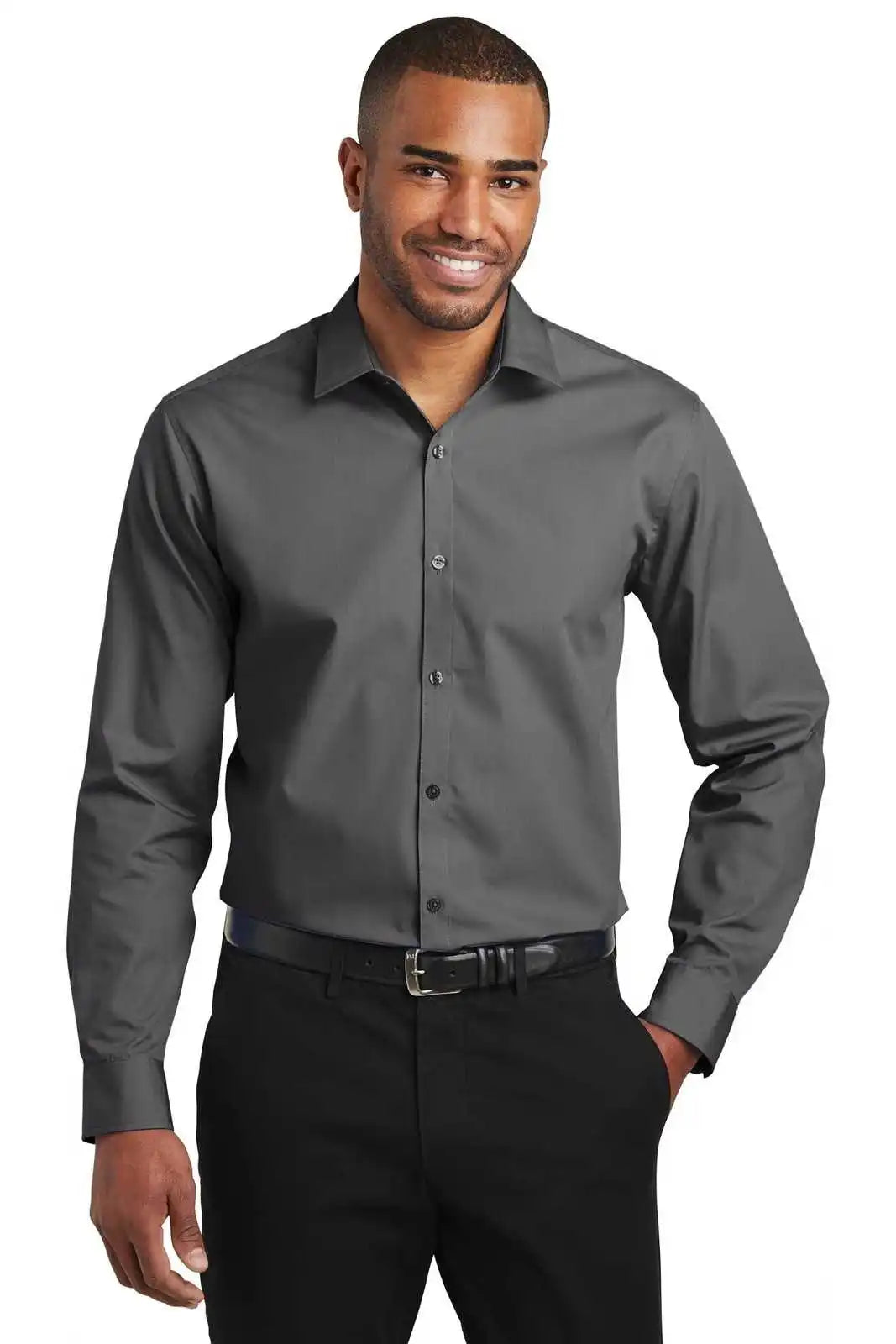 Port Authority W103 Slim Fit Carefree Poplin Shirt - Graphite