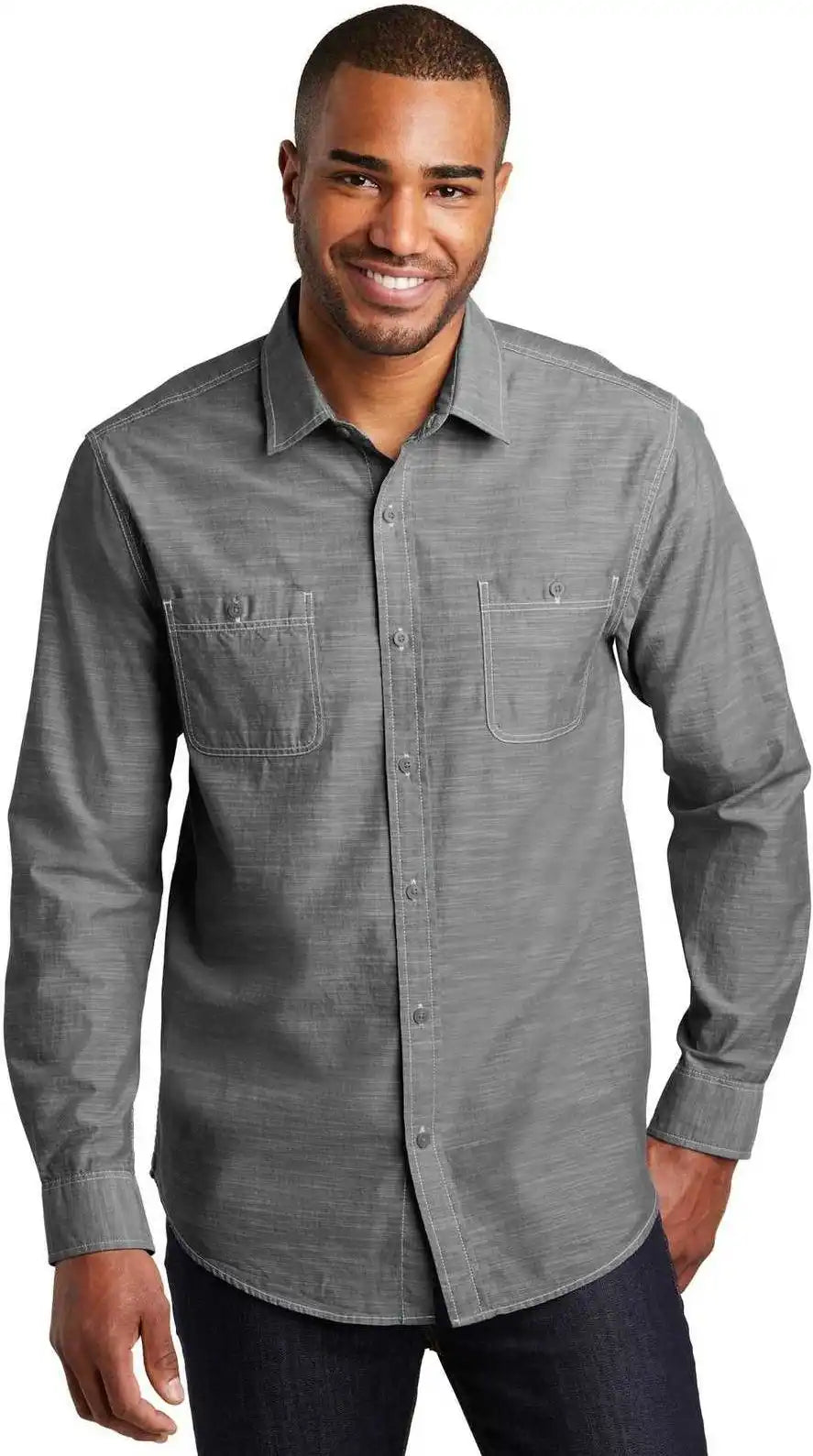 Port Authority W380 Slub Chambray Shirt Gray