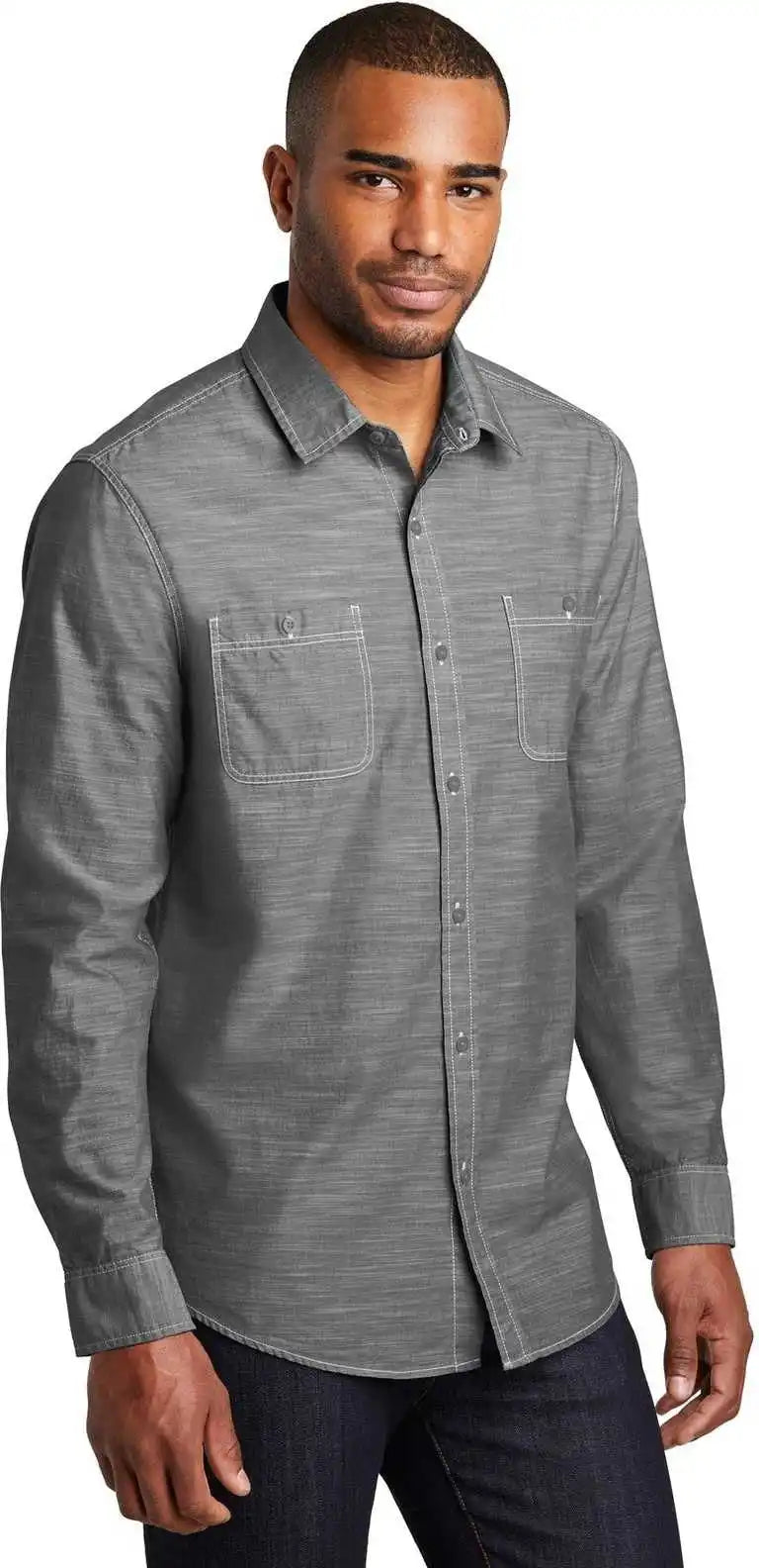 Port Authority W380 Slub Chambray Shirt Gray