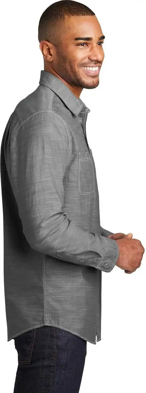 Port Authority W380 Slub Chambray Shirt Gray