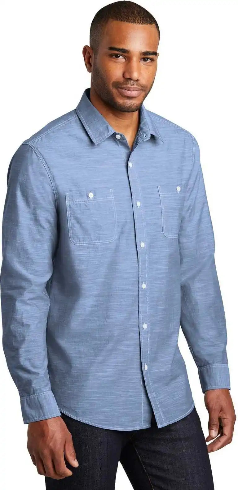Port Authority W380 Slub Chambray Shirt Light Blue