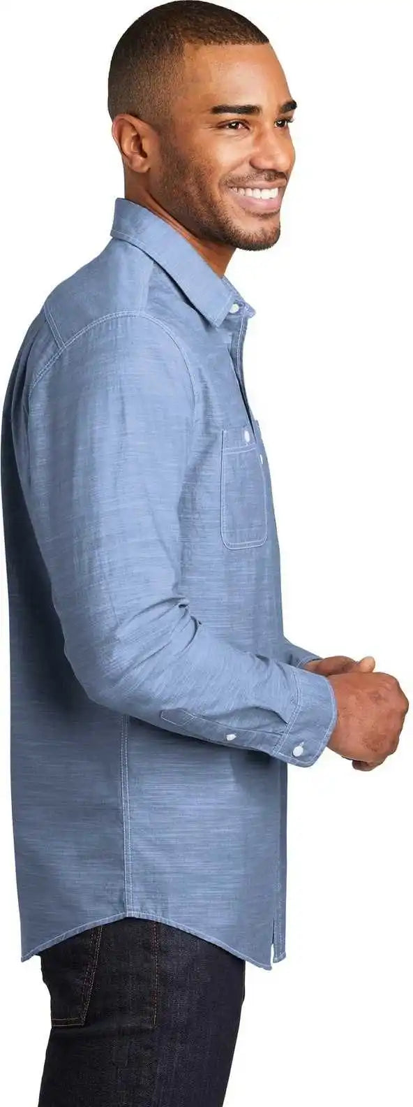 Port Authority W380 Slub Chambray Shirt Light Blue