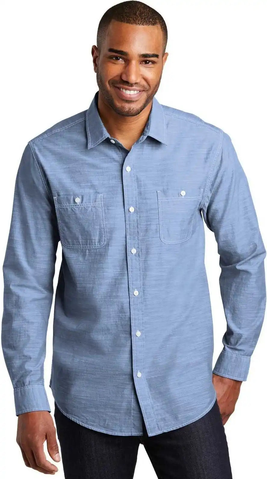Port Authority W380 Slub Chambray Shirt Light Blue