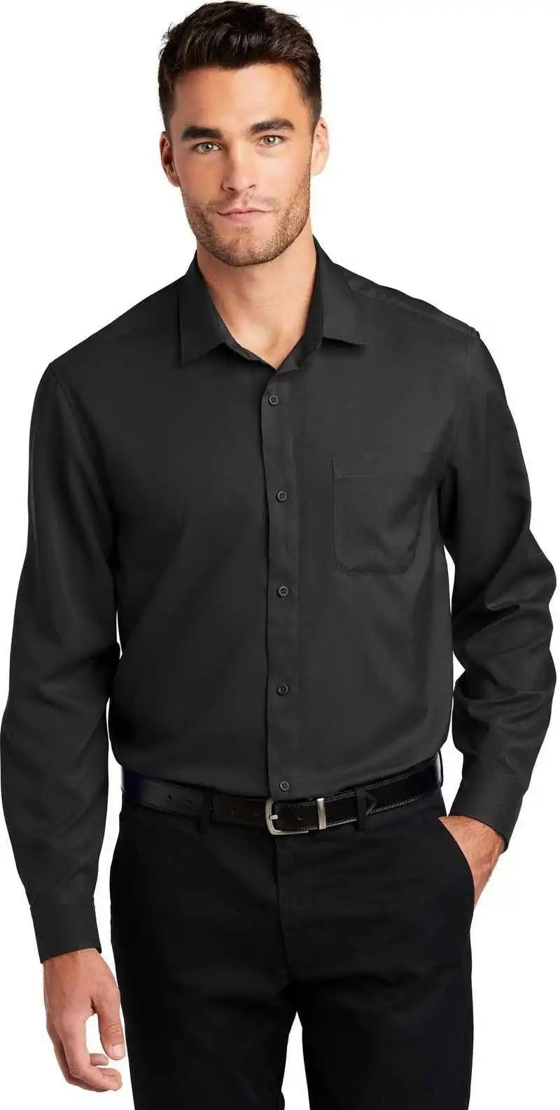 Port Authority W401 Long Sleeve Performance Staff Shirt - Black
