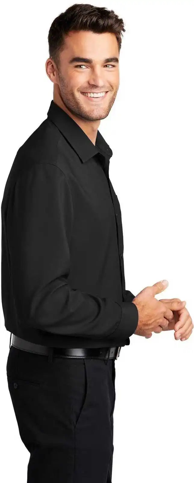 Port Authority W401 Long Sleeve Performance Staff Shirt - Black