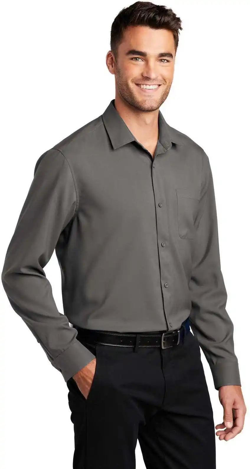 Port Authority W401 Long Sleeve Performance Staff Shirt Graphite