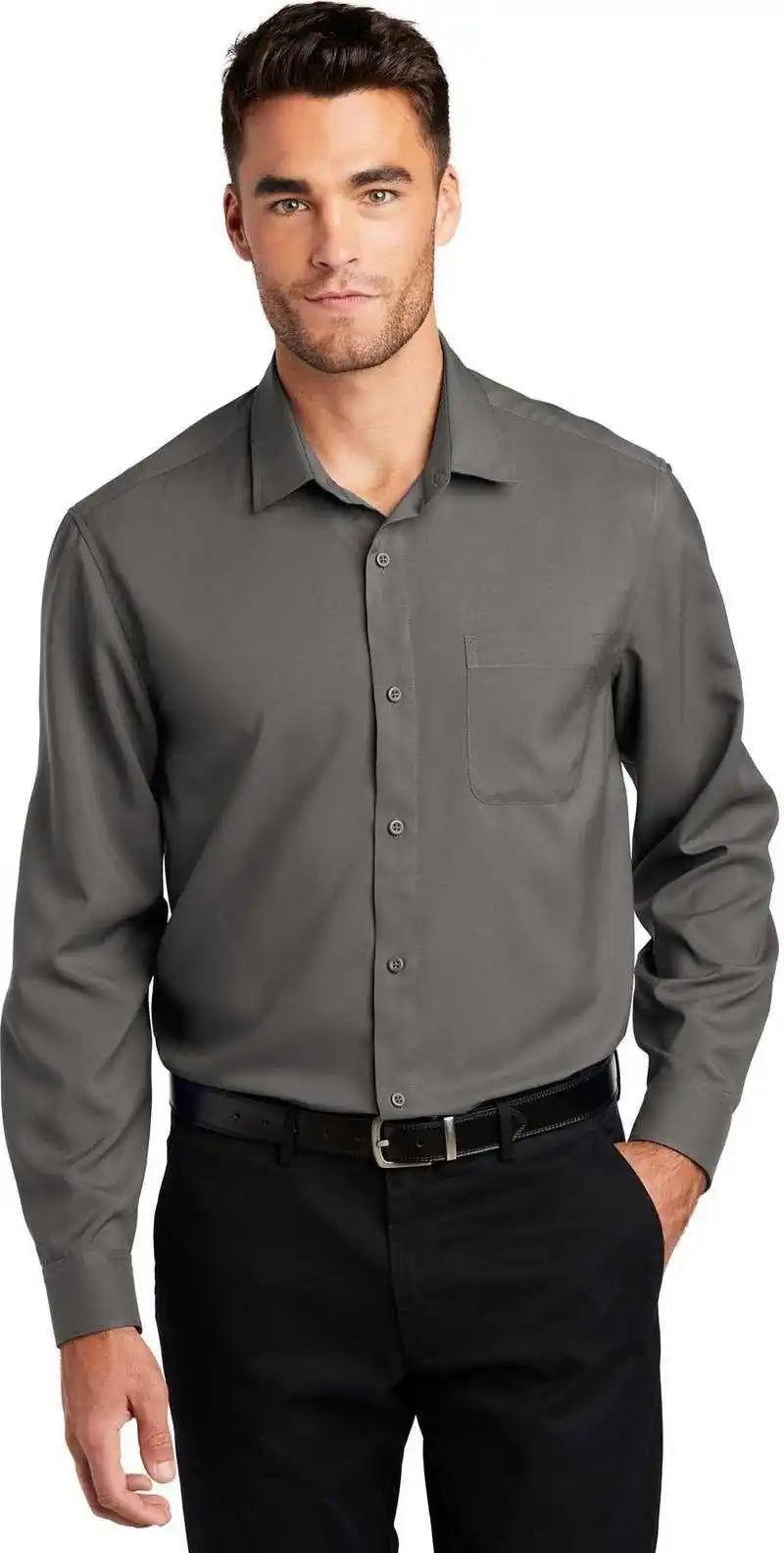 Port Authority W401 Long Sleeve Performance Staff Shirt Graphite