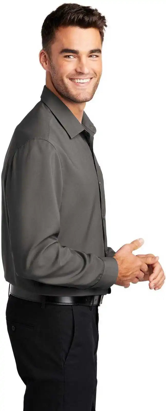 Port Authority W401 Long Sleeve Performance Staff Shirt Graphite