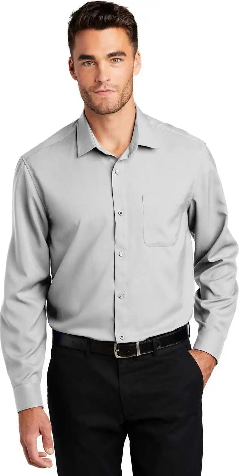 Port Authority W401 Long Sleeve Performance Staff Shirt - Silver