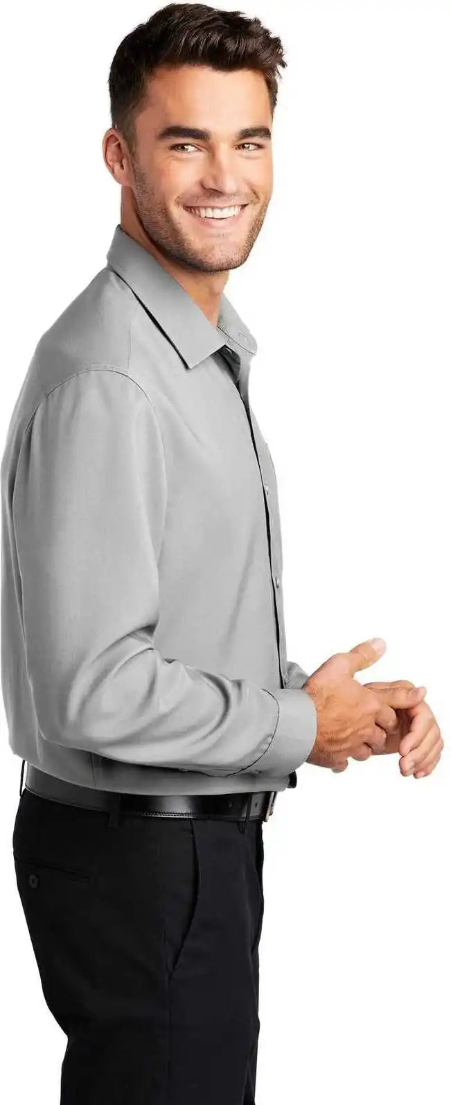 Port Authority W401 Long Sleeve Performance Staff Shirt - Silver