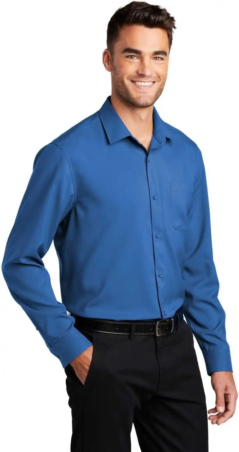 Port Authority W401 Long Sleeve Performance Staff Shirt True Blue