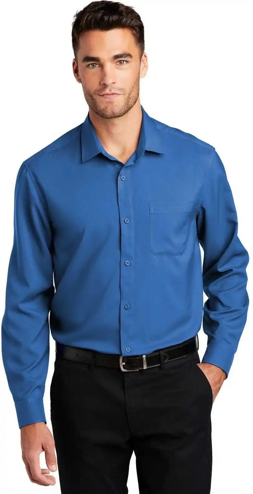 Port Authority W401 Long Sleeve Performance Staff Shirt True Blue