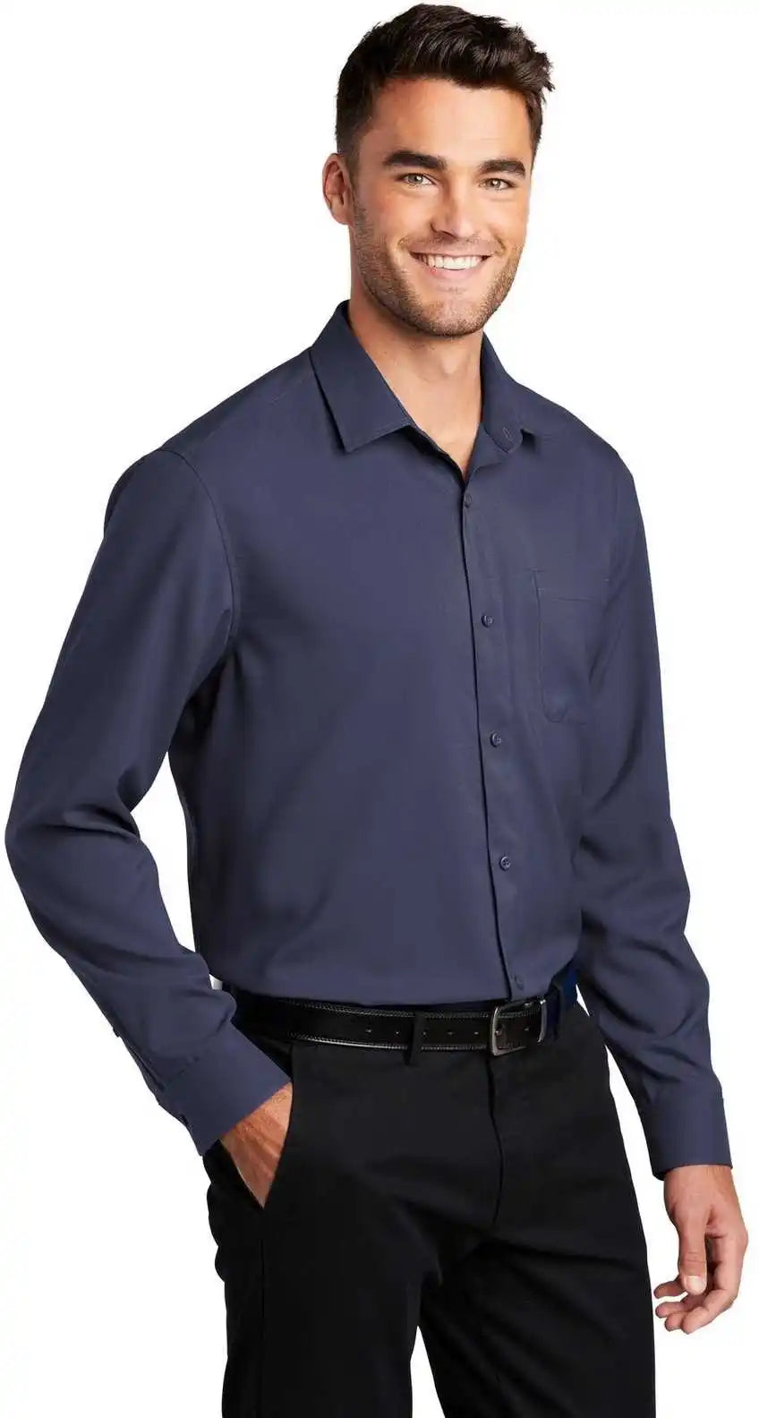 Port Authority W401 Long Sleeve Performance Staff Shirt True Navy