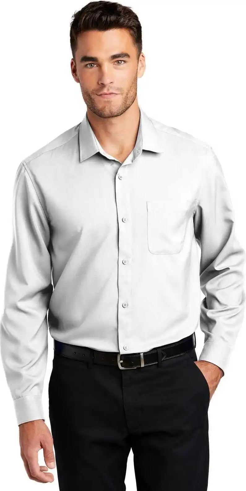 Port Authority W401 Long Sleeve Performance Staff Shirt - White