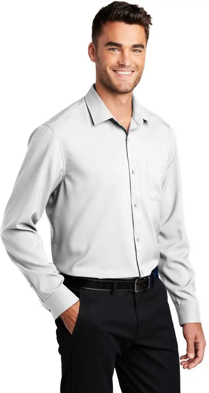 Port Authority W401 Long Sleeve Performance Staff Shirt - White