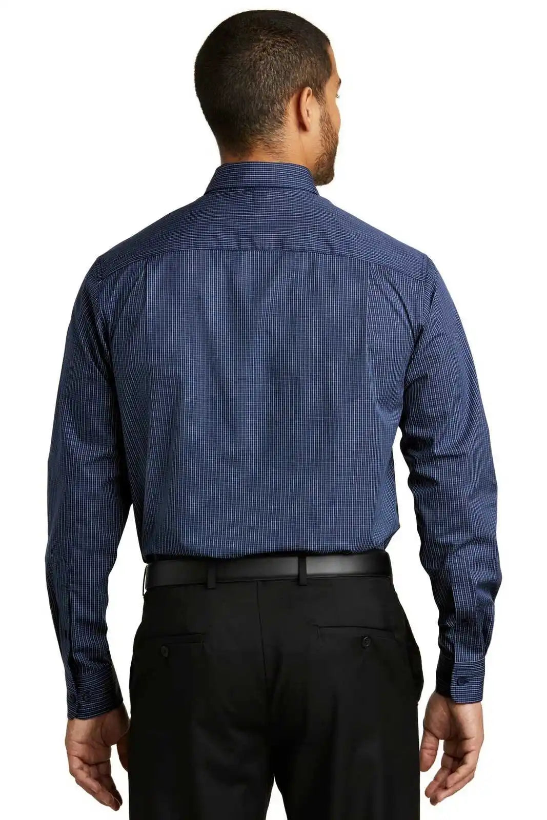 Port Authority W643 Micro Tattersall Easy Care Shirt - Navy Heritage Blue