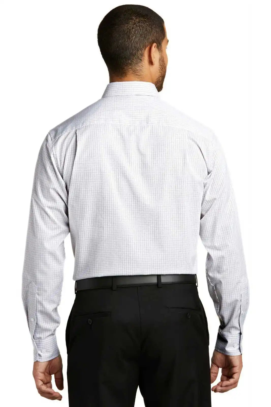 Port Authority W643 Micro Tattersall Easy Care Shirt - White Dark Gray
