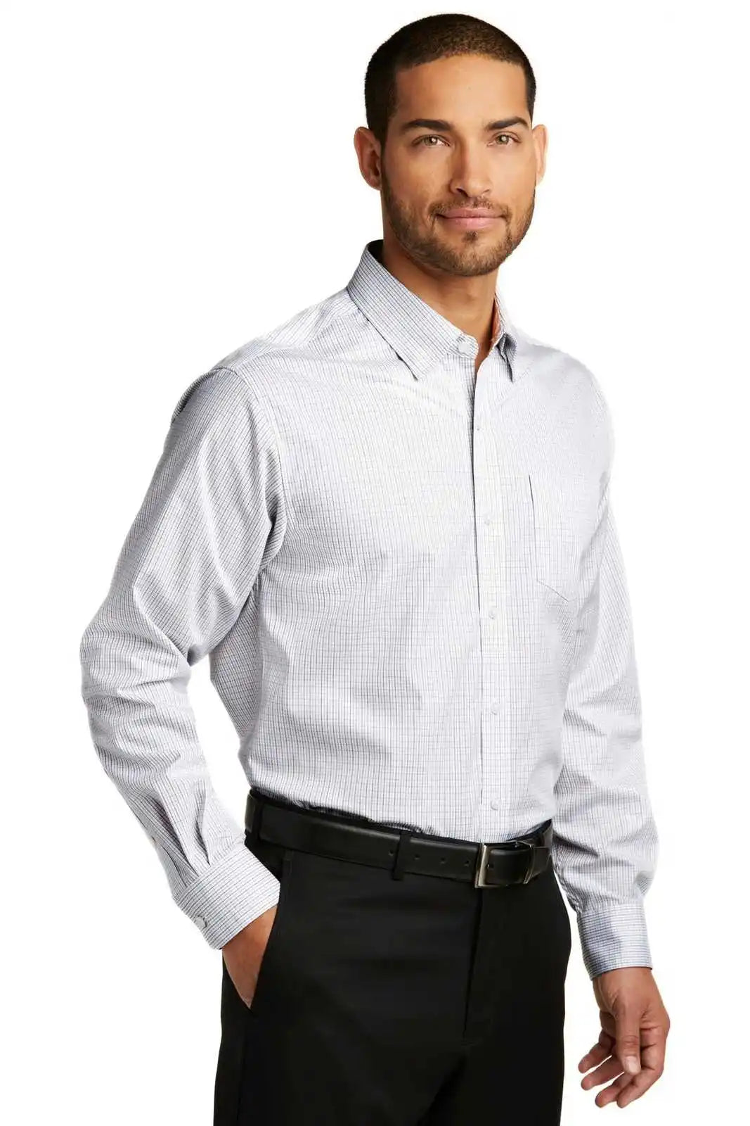 Port Authority W643 Micro Tattersall Easy Care Shirt - White Dark Gray