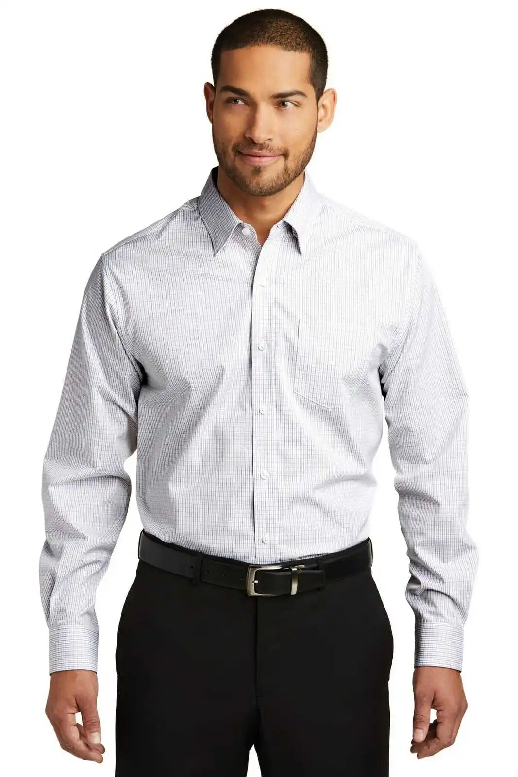 Port Authority W643 Micro Tattersall Easy Care Shirt - White Dark Gray