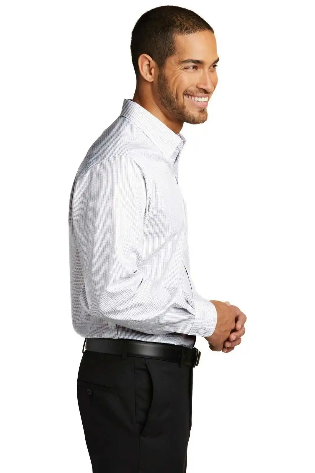 Port Authority W643 Micro Tattersall Easy Care Shirt - White Dark Gray