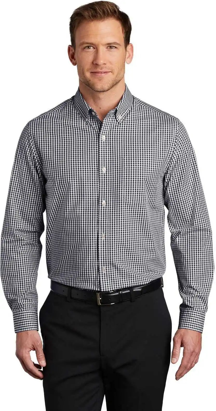 Port Authority W644 Broadcloth Gingham Easy Care Shirt - Black White