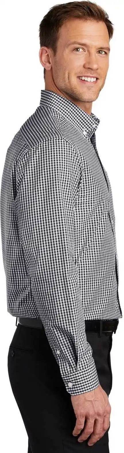Port Authority W644 Broadcloth Gingham Easy Care Shirt - Black White