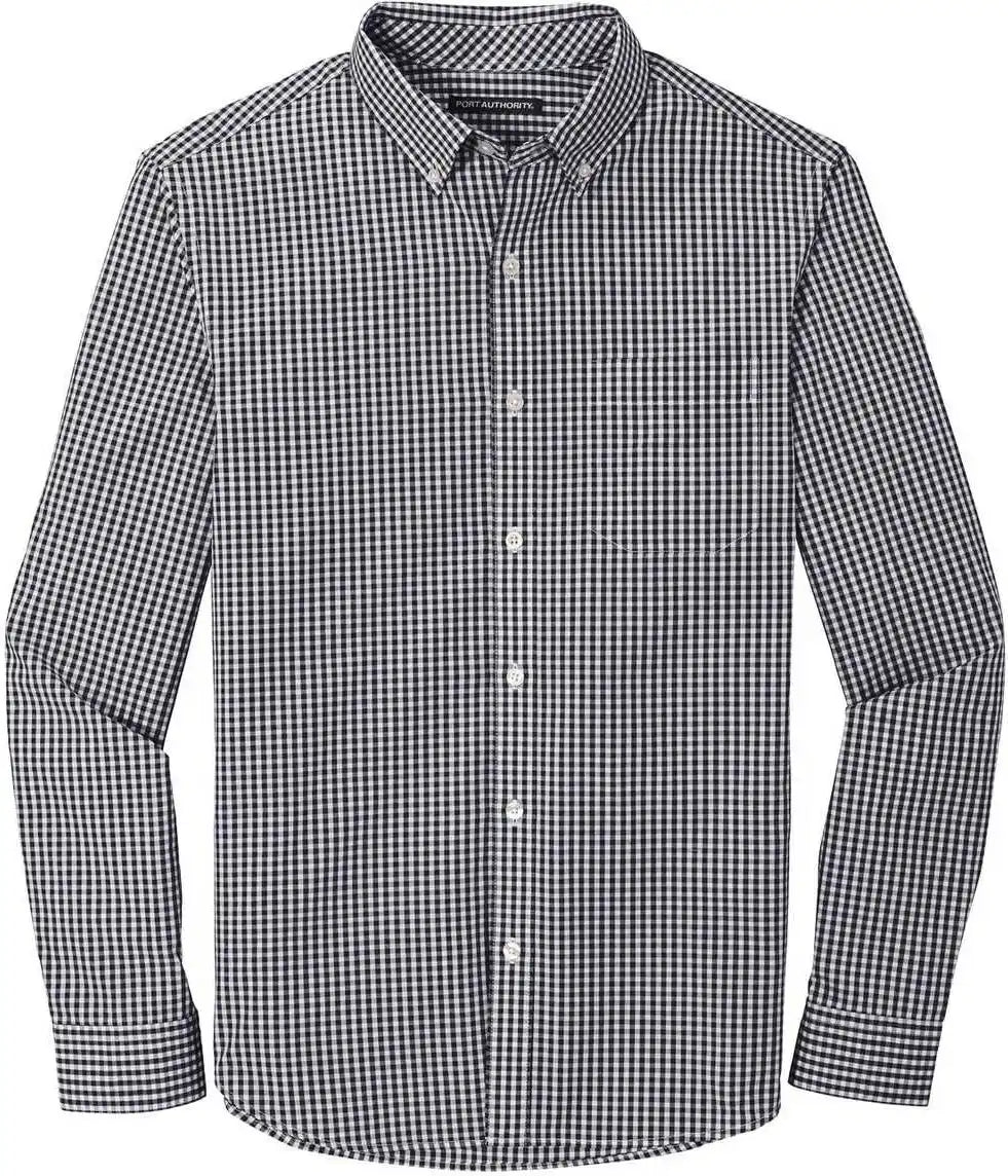 Port Authority W644 Broadcloth Gingham Easy Care Shirt - Black White