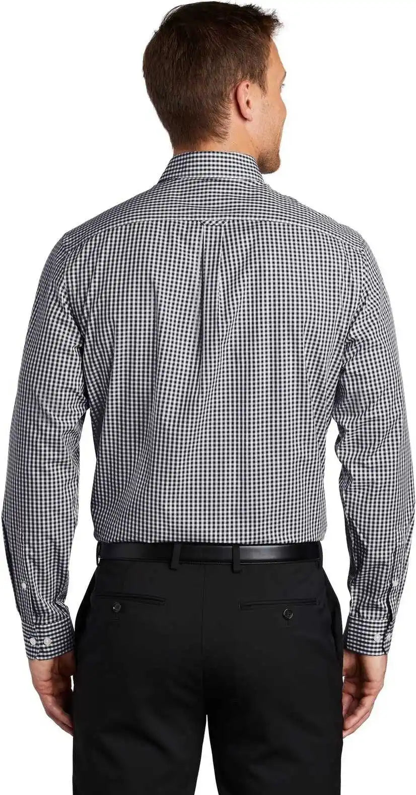 Port Authority W644 Broadcloth Gingham Easy Care Shirt - Black White