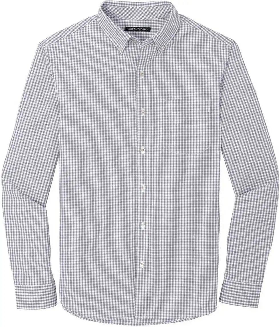Port Authority W644 Broadcloth Gingham Easy Care Shirt Gusty Gray White