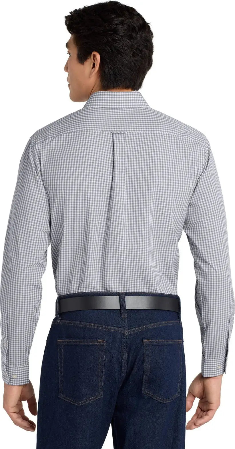 Port Authority W644 Broadcloth Gingham Easy Care Shirt - Gusty Gray White