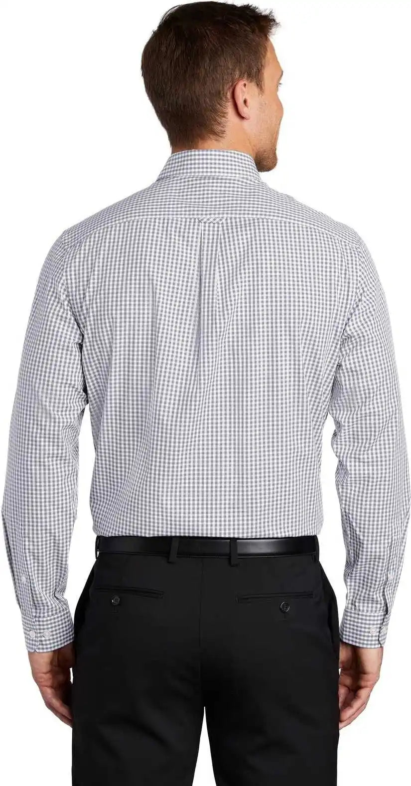 Port Authority W644 Broadcloth Gingham Easy Care Shirt - Gusty Gray White