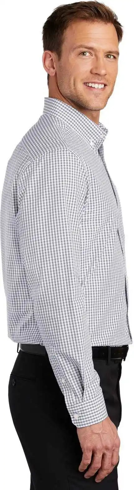 Port Authority W644 Broadcloth Gingham Easy Care Shirt Gusty Gray White
