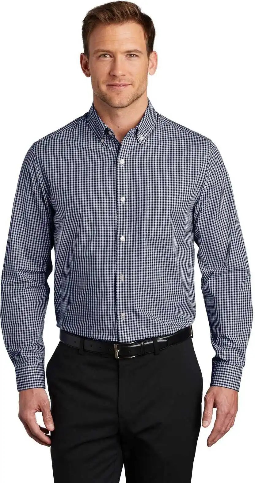 Port Authority W644 Broadcloth Gingham Easy Care Shirt - True Navy White