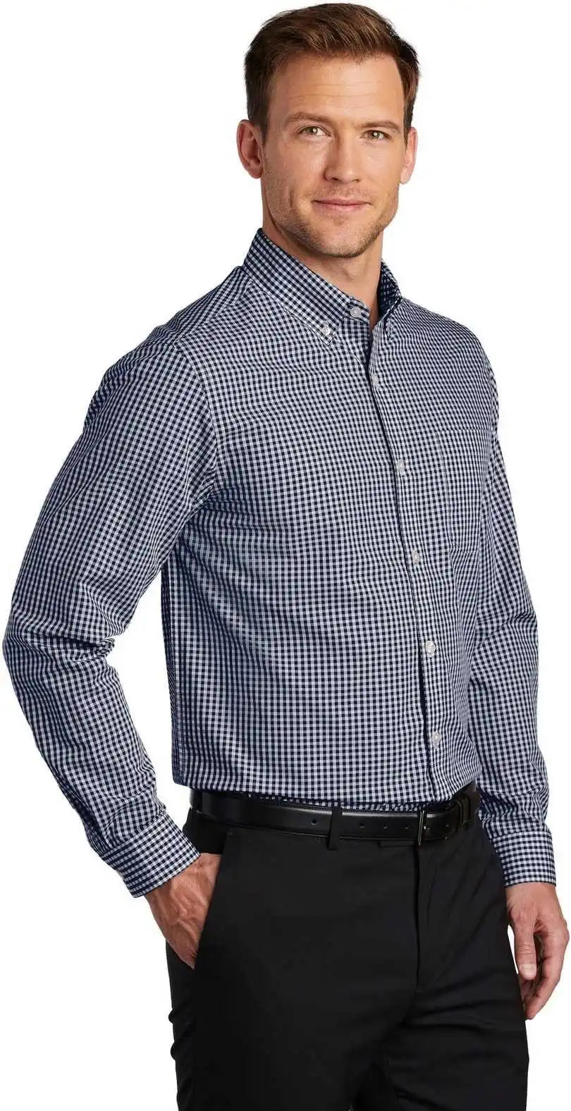 Port Authority W644 Broadcloth Gingham Easy Care Shirt - True Navy White