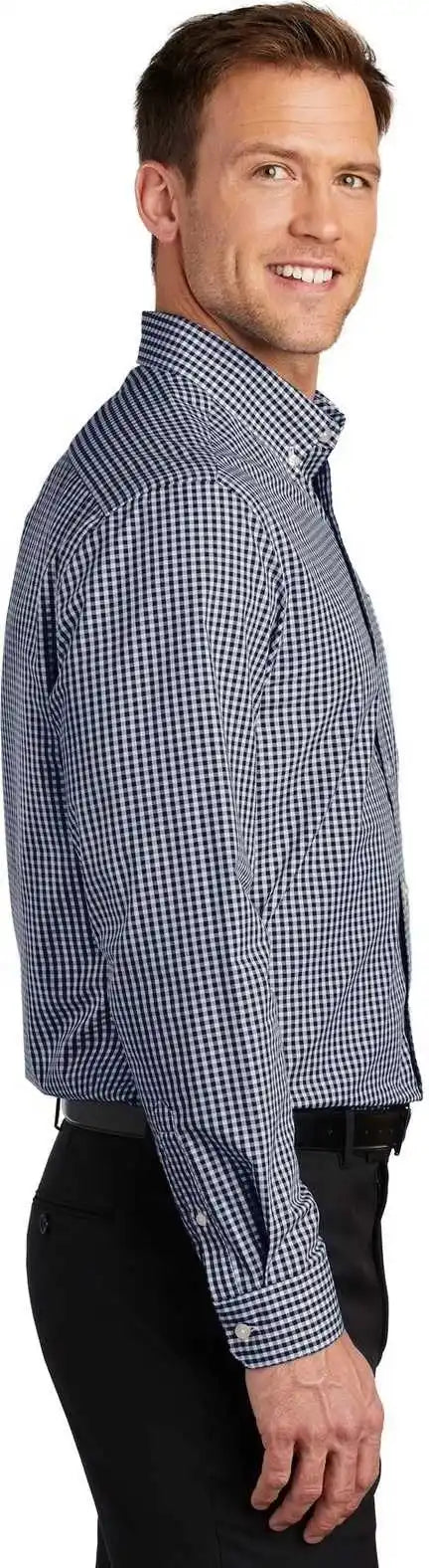 Port Authority W644 Broadcloth Gingham Easy Care Shirt - True Navy White