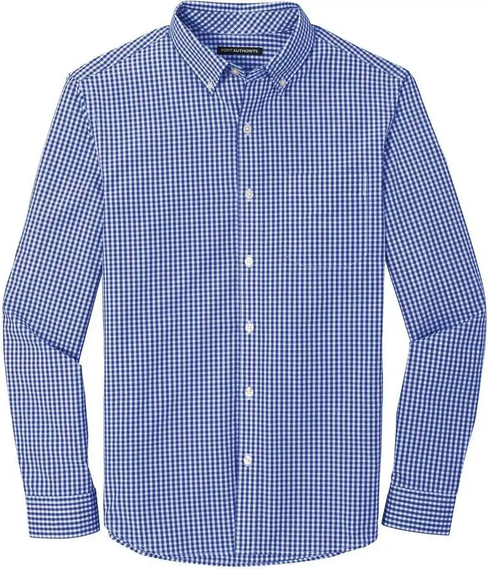 Port Authority W644 Broadcloth Gingham Easy Care Shirt True Royal White