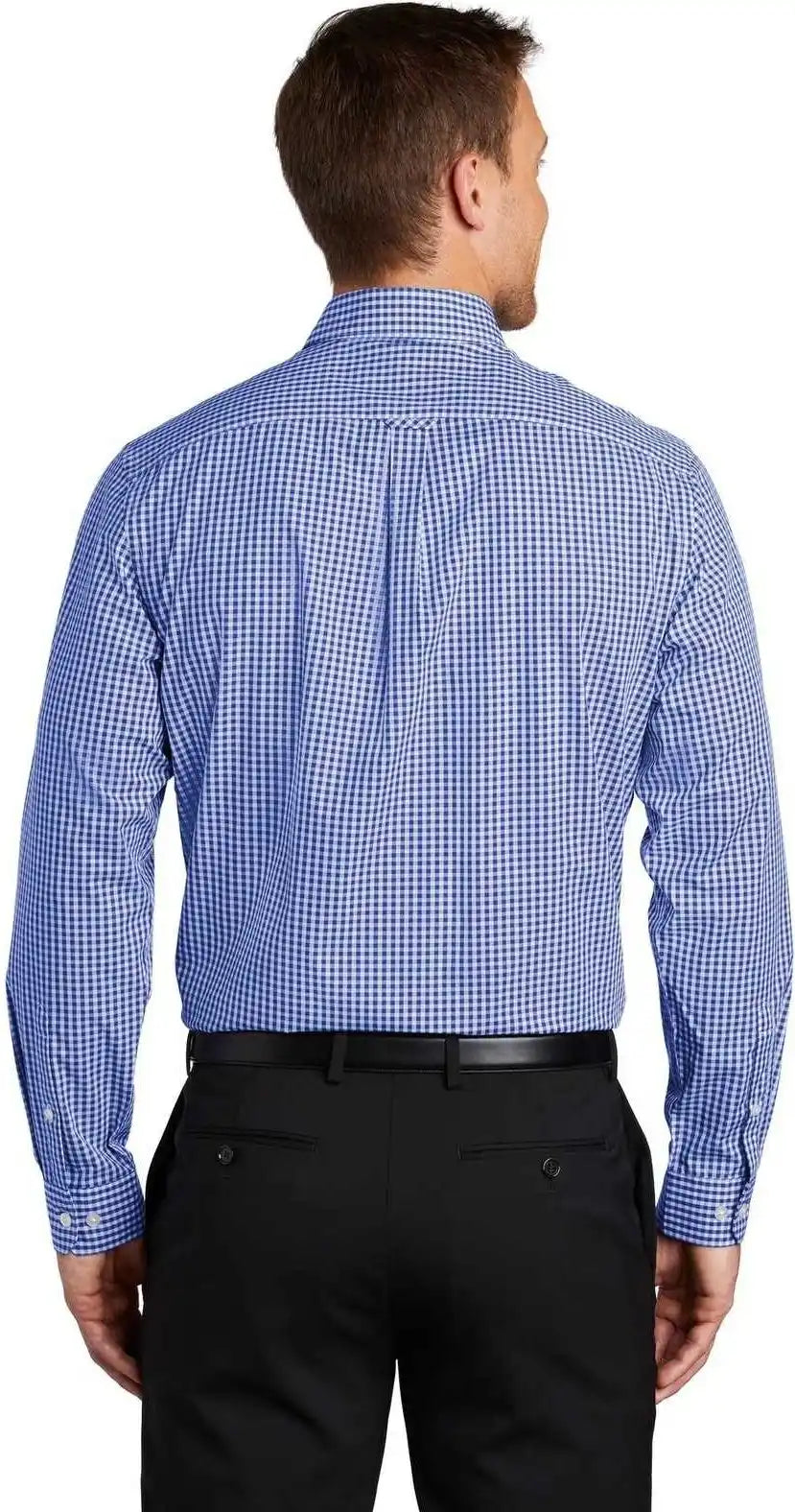 Port Authority W644 Broadcloth Gingham Easy Care Shirt - True Royal White