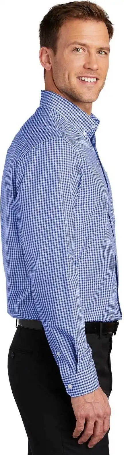 Port Authority W644 Broadcloth Gingham Easy Care Shirt True Royal White