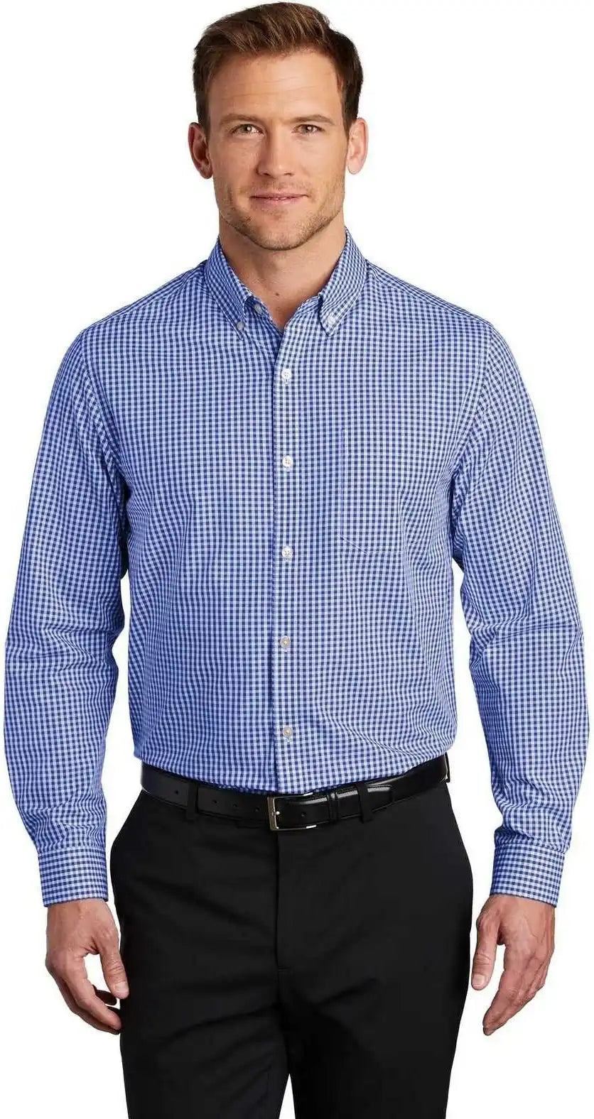 Port Authority W644 Broadcloth Gingham Easy Care Shirt - True Royal White
