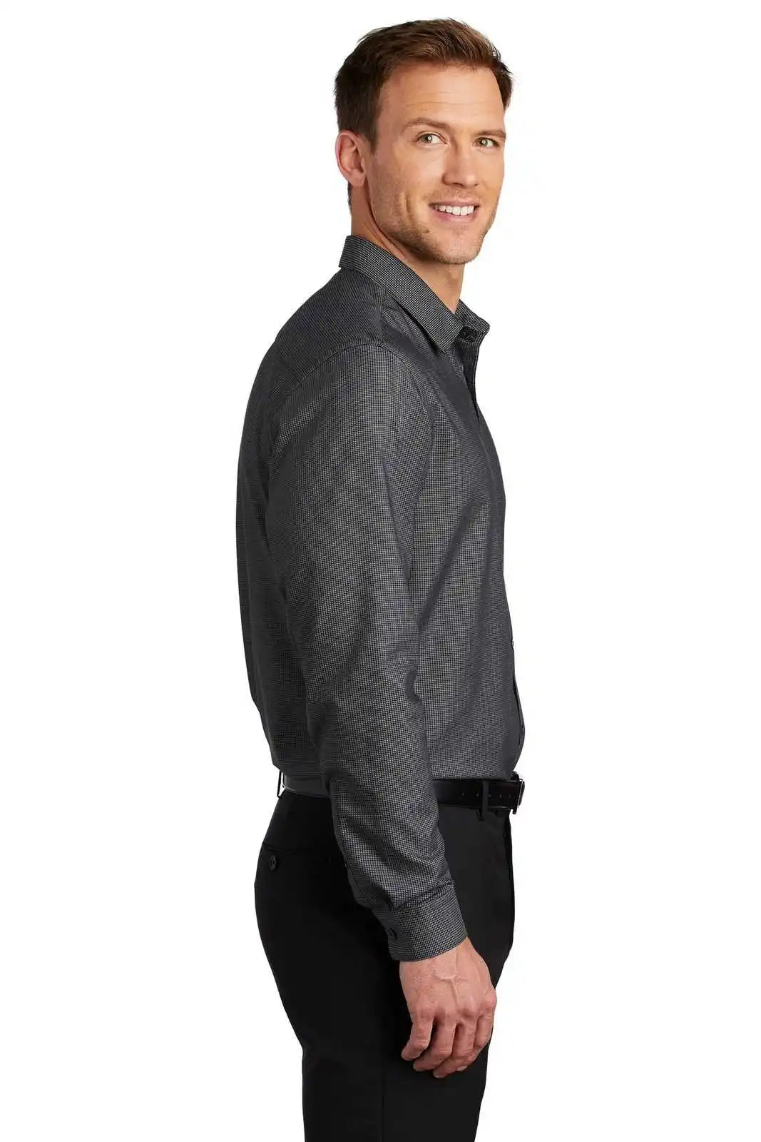 Port Authority W645 Pincheck Easy Care Shirt - Black Gray Steel