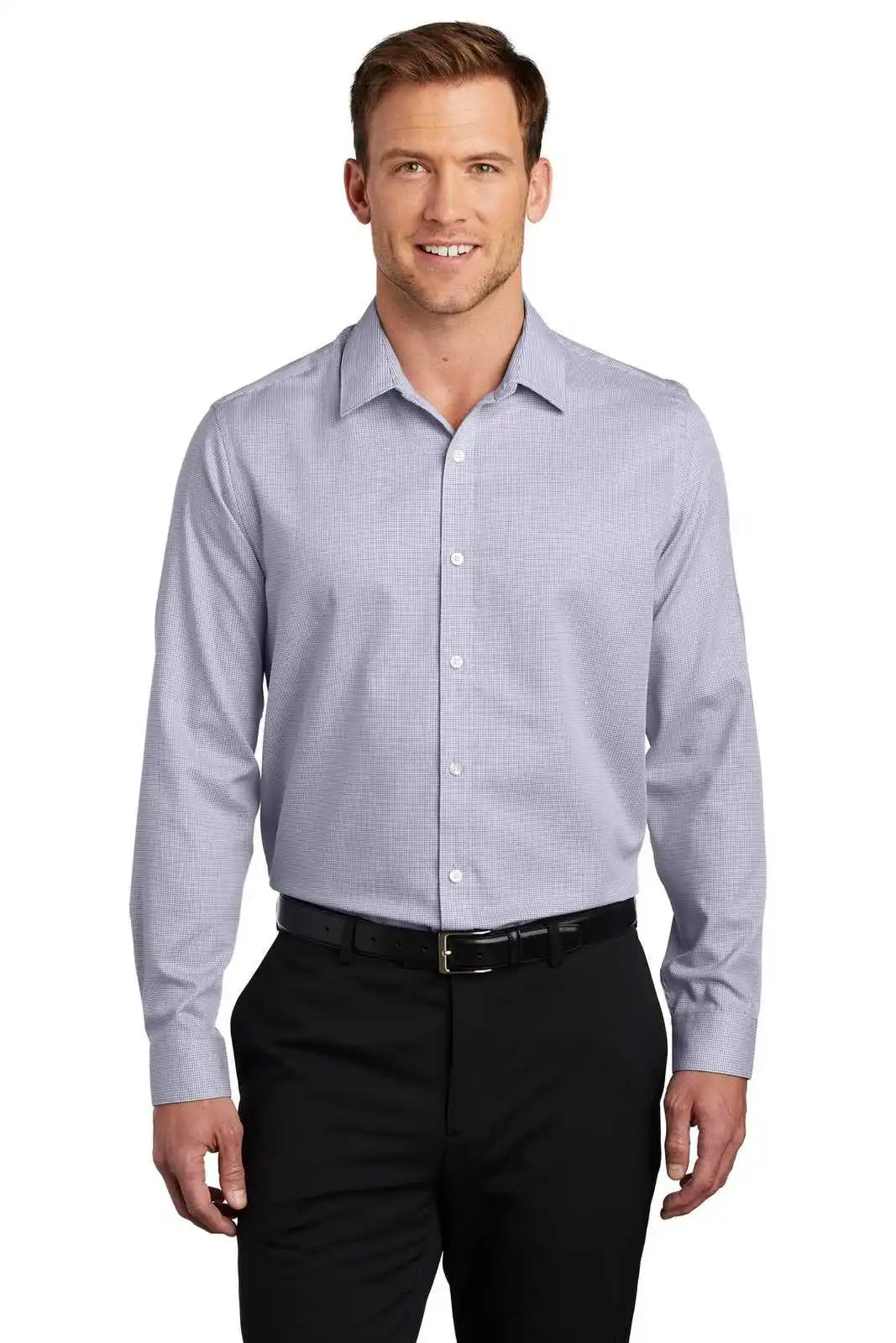 Port Authority W645 Pincheck Easy Care Shirt - Gusty Gray White