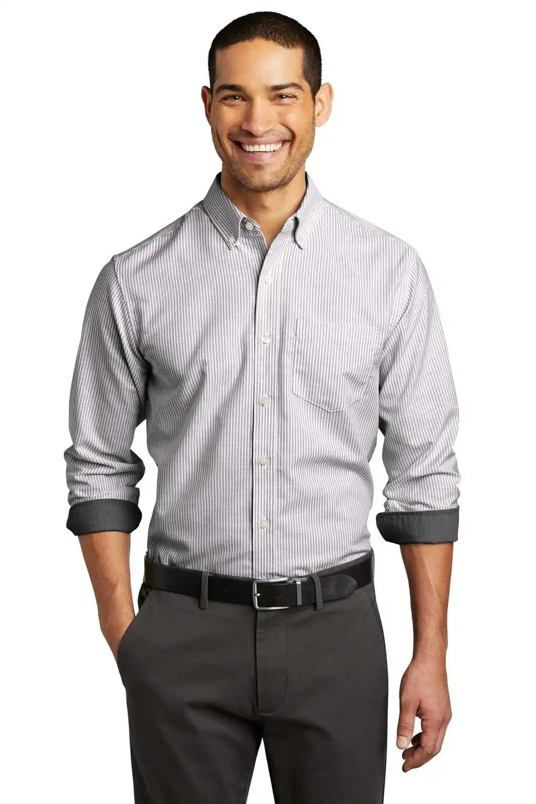 Port Authority W657 Superpro Oxford Stripe Shirt - Black/ White
