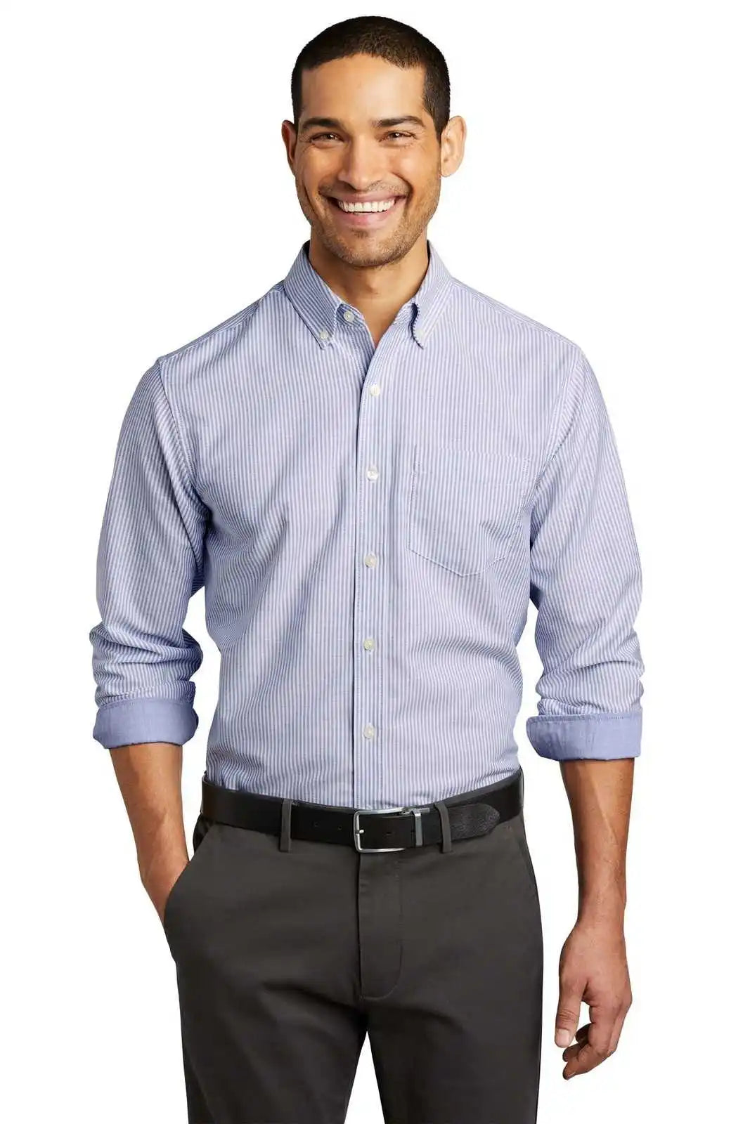 Port Authority W657 Superpro Oxford Stripe Shirt - Blue/ White