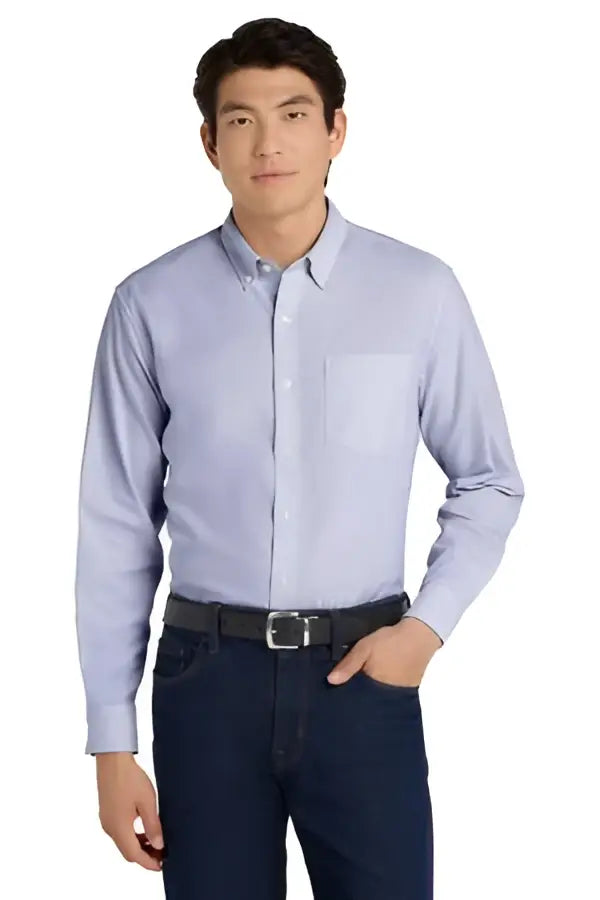 Port Authority W657 Superpro Oxford Stripe Shirt - Gusty Gray White - Gray/ / Adult Xs