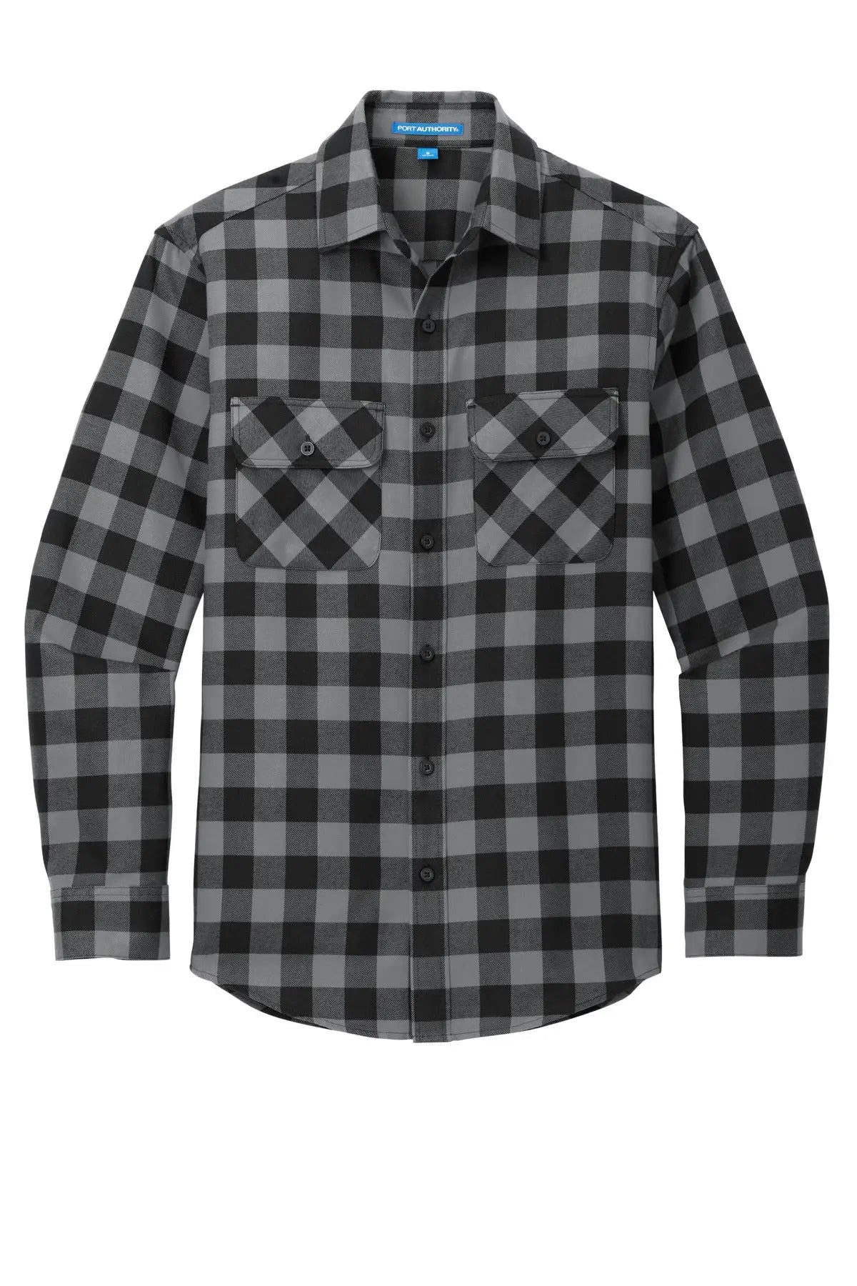 Port Authority W668 Plaid Flannel Shirt - Gray Black Buffalo Check