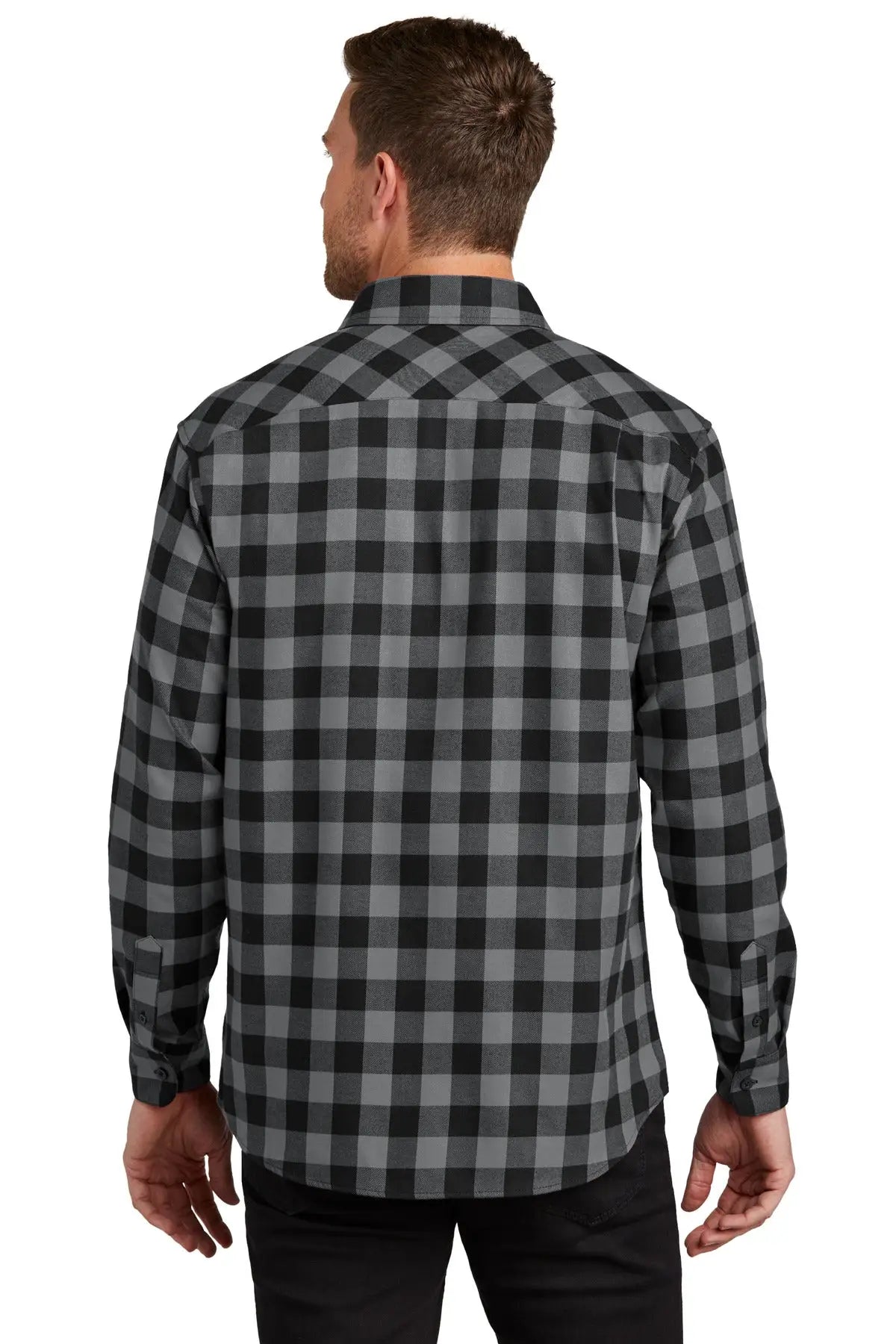 Port Authority W668 Plaid Flannel Shirt - Gray Black Buffalo Check