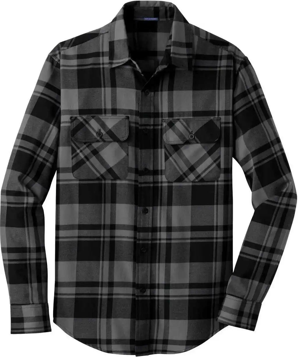Port Authority W668 Plaid Flannel Shirt Gray Black