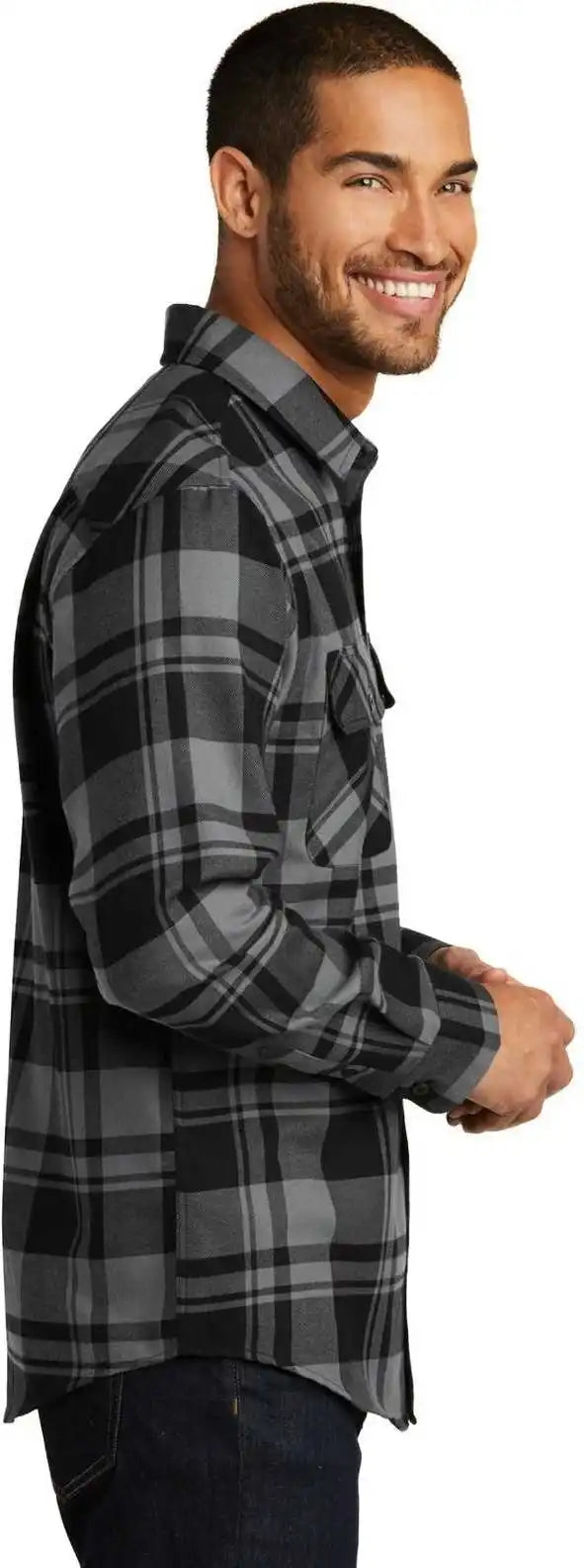 Port Authority W668 Plaid Flannel Shirt Gray Black