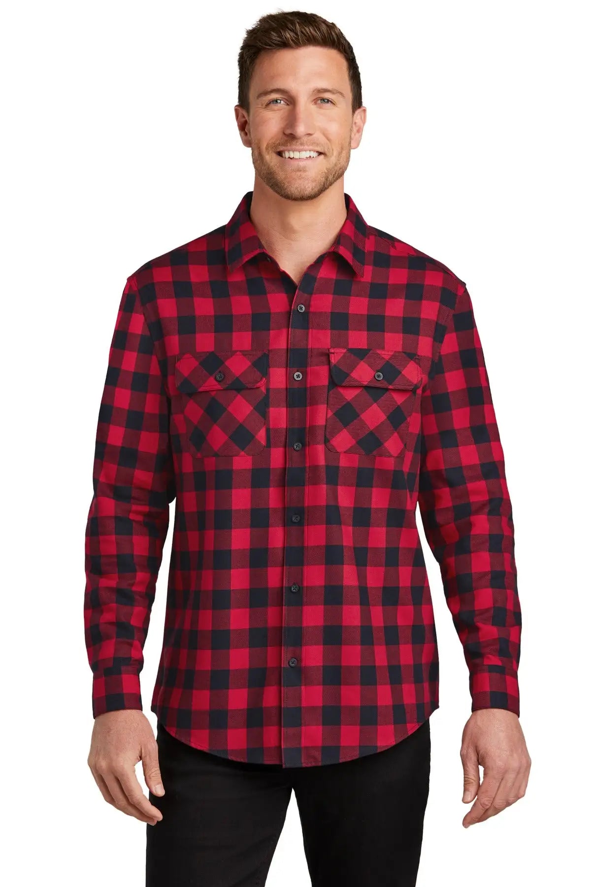 Port Authority W668 Plaid Flannel Shirt - Red Black Buffalo Check