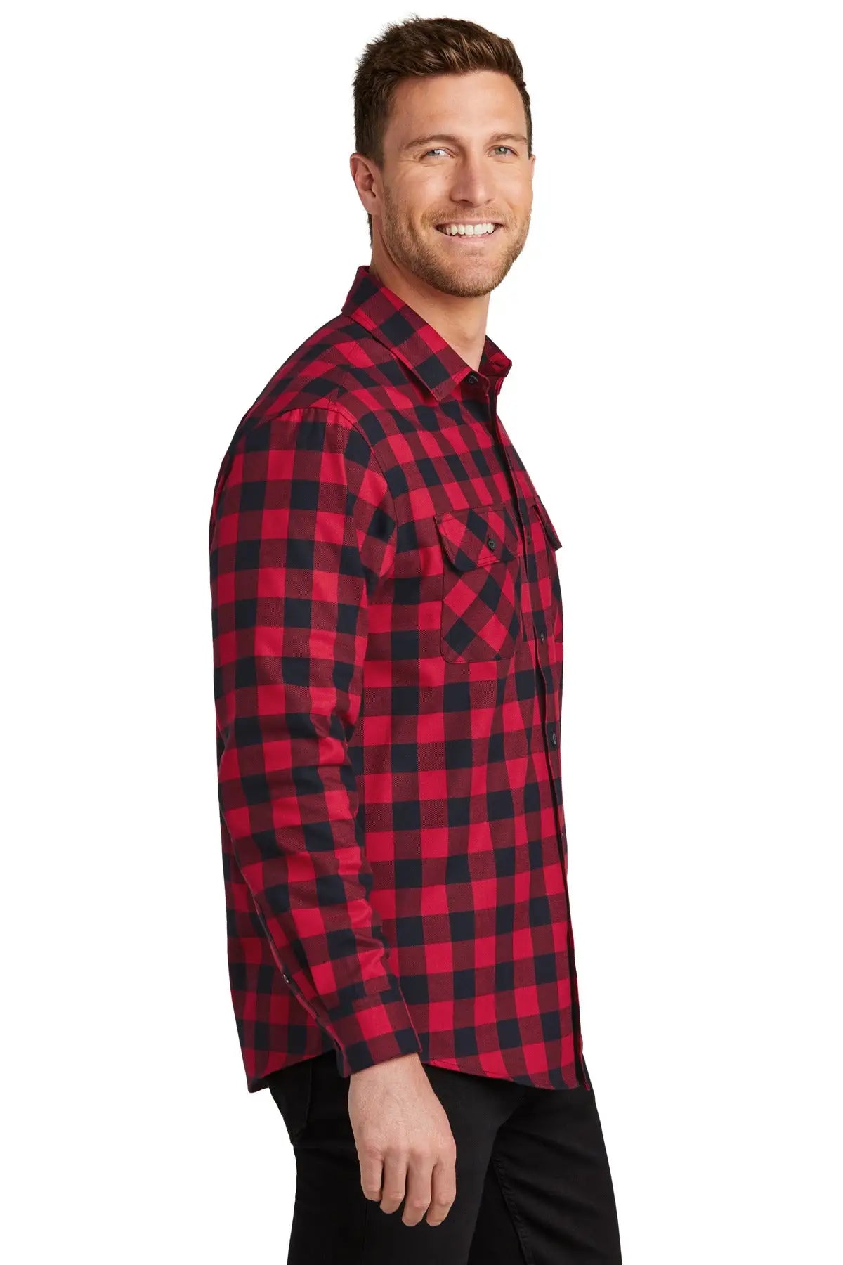 Port Authority W668 Plaid Flannel Shirt - Red Black Buffalo Check